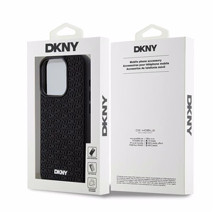 DKNY 3D Guminis dėklas su pasikartojančiu raštu iPhone 15 Pro - juodas