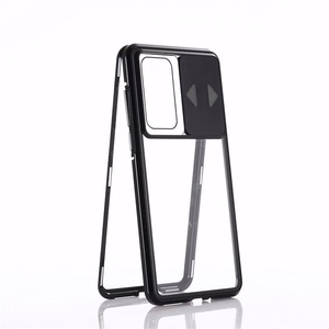 Wozinsky Magnetinis Cam Slider dėklas pilnas kūno dangtelis su įmontuotu priekiniu stiklo lęšiu apsauga Huawei P40 juodas
