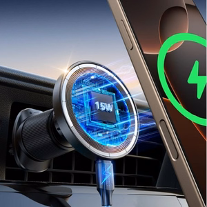 Belaidis automobilinis įkroviklis-laikiklis Joyroom (JR-ZS502) Magnetic (MagSafe 15W) tvirtinamas ant ventiliacijos grotelių juodas
