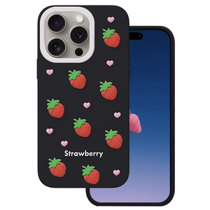 Braškių dėklas, skirtas iPhone 14 Pro / 15 Pro 6,1", juodas