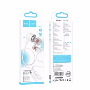 HOCO kabelinės ausinės Jack 3,5 mm su mikrofonu M107 balta