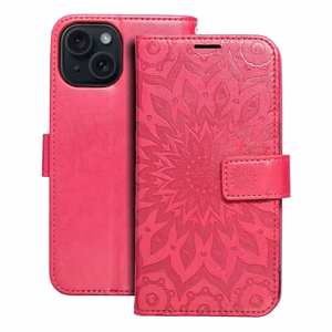 MEZZO Knyginis dėklas telefonui IPHONE 15 mandala purpurinė