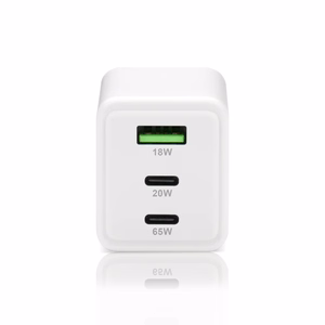 GaN įkroviklis 1 x USB, 2 x USB-C Quick Charge 4+ 65W baltas