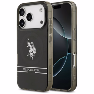 US Polo DH ir apatinės juostos logotipas Magnetinis dėklas telefonui iPhone 17 Pro - juodas
