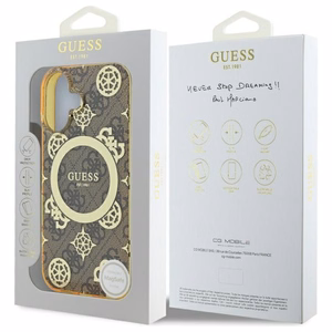 Guess IML Peony On 4G Background MagSafe iPhone 16 dėklas - rudas
