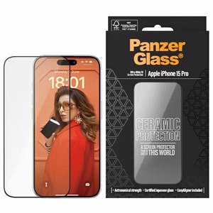 PanzerGlass Ceramic Protection keraminis stiklas su pozicionieriumi iPhone 15 Pro telefonui