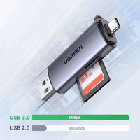 Atminties kortelių skaitytuvas Ugreen CM185 USB-A 3.0/USB-C 3.1 to TF/SD (50706) pilkas