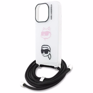 Karl Lagerfeld IML Crossbody Karl&Choupette Head Dėklas for iPhone 16 Pro - baltas