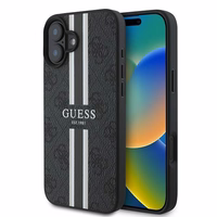 Guess 4G Spausdintų juostų MagSafe dėklas telefonui iPhone 16 Plus - juodas