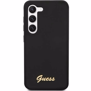 Guess GUHCS23SSLSMK S23 S911 juodas/juodas kietas dėklas Silikoninis Vintage Gold Logo