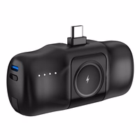 Wozinsky WF16-YCS 5000mAh 15W USB-C mini išorinė baterija su įmontuotu USB-C kabeliu ir Apple Watch įkrovikliu - juoda