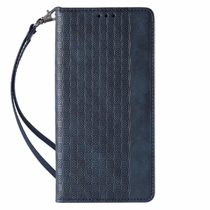 Magnetinis dirželio dėklas telefonui iPhone 14 Pro Max su atverčiamu dangteliu, mini pinigine, stovu ir dirželiu, mėlyna