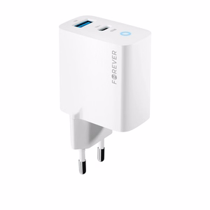 Forever TC-06-65AC GaN PD QC įkroviklis 1x USB-C 1x USB 65W baltas