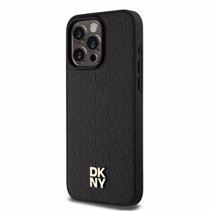 DKNY Odinis monogramos rašto metalinis logotipas Magnetinis dėklas telefonui iPhone 15 Pro Max - juodas