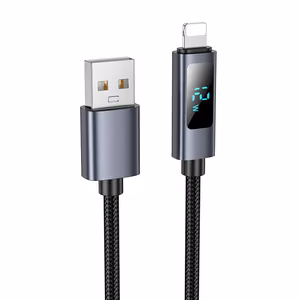Кабель USB A to Lightning Hoco 2,4A с дисплеем 1 м X112 чёрный