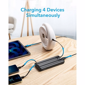 VEGER išorinė baterija 10000 mAh su įmontuotais kabeliais Micro USB / Type C / Lightning C10 (W1116) juoda