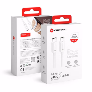 Kabelis FORCELL F-ENERGY C338 Type C į Type C PD QC4.0 3A 60W 2 m baltas