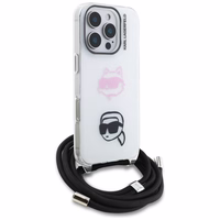 Karl Lagerfeld IML Crossbody Karl&Choupette Head Dėklas for iPhone 16 Pro - baltas