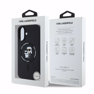 Karl Lagerfeld silikoninis dėklas telefonui Karl&Choupette Heads Ring Magnetinis iPhone 16 - juodas