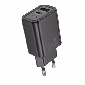 Įkroviklis telefonui Hoco USB A + USB C QC3.0 PD 3A 30W N63 juodas