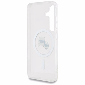Dėklas telefonui Karl Lagerfeld Button Karl & Choupette Heads Išspausdintas logotipas MagSafe Samsung Galaxy S25 - baltas