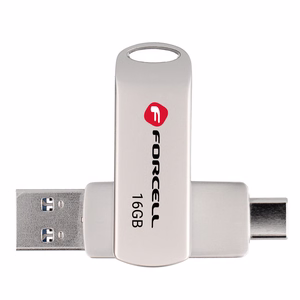 FORCELL F-DATA USB atmintinė Metal Duo 16GB USB3.2 Gen 1 (USB A / Type C) sidabrinė