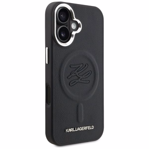 Karl Lagerfeld inicialų ir metalinis logotipas MagSafe dėklas iPhone 16 - juodas