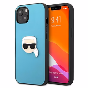 Karl Lagerfeld Odinis Ikonik Karl's Head Metalinis dėklas iPhone 13 mini - mėlynas