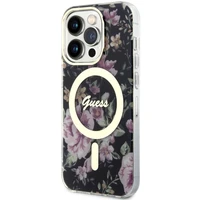 Guess GUHMP14LHCFWSK iPhone 14 Pro 6.1" juodas/juodas kietas dėklas Gėlės MagSafe