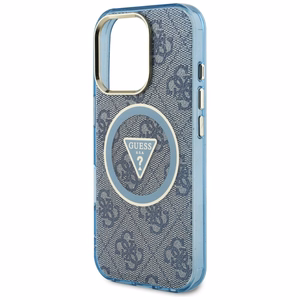 Guess IML Metal Glitter 4G Circle Triangle Magnetinis dėklas telefonui iPhone 16 Pro - mėlynas
