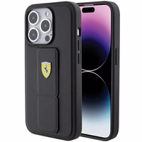 Ferrari Grip Stand Metal Logo dėklas iPhone 15 Pro Max – juodas