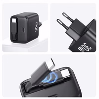 USAMS tinklo įkroviklis 1xUSB-C su susukamu laidu USB-C Retractable PD+QC 30W Gan Fast Charging juodas YC Series CC241TC01 (US-CC241)