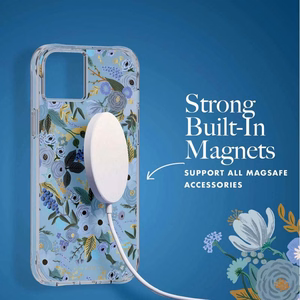 Rifle Paper Clear MagSafe dėklas, skirtas iPhone 14 Plus, „Garden Party Blue“ rašto