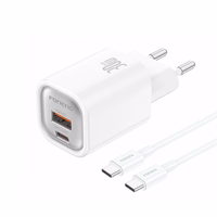 FONENG sieninis įkroviklis EU71 PD 30W 1xUSB-C + 1xUSB QC3.0 + laidas USB-C - USB-C baltas