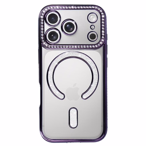 Bling Magsafe violetinis dėklas telefonui iPhone 17 Pro Max