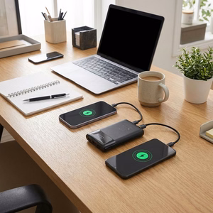 FORCELL F-ENERGY F10K6 Multicharge išorinė baterija su integruotais USB-C ir Lightning laidais, PD, QC3.0, 3 A, 22,5 W, 10000 mAh, juoda