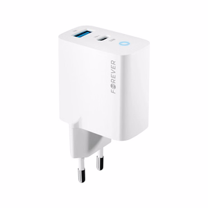 "Forever TC-06-33AC GaN PD QC įkroviklis 1x USB-C 1x USB 33W baltas
