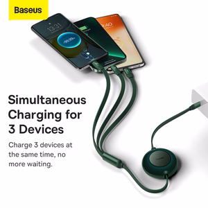 Kabelis Bright Mirror 2 3 in 1 - Type C į Micro USB, Lightning, Type C - 100W 1,1 metro (CAMJ010206) žalias