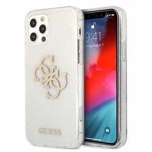 Guess GUHCP12LPCUGL4GTR iPhone 12 Pro Max 6.7" skaidrus kietas dėklas Blizgesys 4G Didelis Logotipas