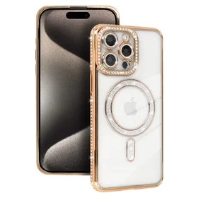 Bling magnetinis dėklas telefonui Iphone 15 auksinis