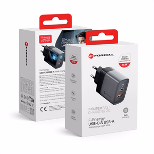 Įkroviklis Forcell F-Energy (1xUSB-C;1xUSB 4A 45W) juodas