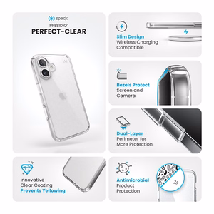 Skaidrus Speck Presidio Perfect-Clear dėklas, skirtas iPhone 16