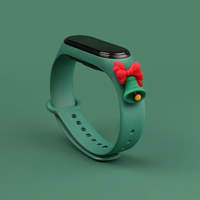 Dirželis Xmas Xiaomi Mi Band 3 / 4 Kalėdinis silikoninis dirželis apyrankė su varpeliu - tamsiai žalia