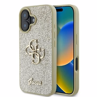 Guess Fixed Glitter Big 4G dėklas telefonui iPhone 16 Plus - auksinis