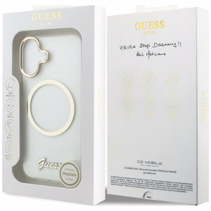Guess IML Script Metal MagSafe Dėklas for iPhone 17 - skaidrus