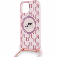 Karl Lagerfeld IML Crossbody Monogram Karl & Choupette Head Magnetinis dėklas iPhone 15 / 14 / 13 - rožinis