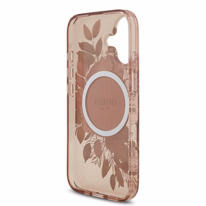 Dėklas Guess IML Flowers Strap MagSafe Apple iPhone 17 rožinis