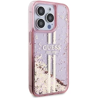 Guess Liquid Glitter Gold Stripes dėklas telefonui iPhone 15 Pro - rožinis