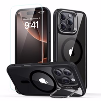 ESR Classic Hybrid Kickstand Halolock Magnetinis dėklas telefonui su stovu + grūdintas stiklas iPhone 16 Pro Max - skaidrus su juodu rėmeliu