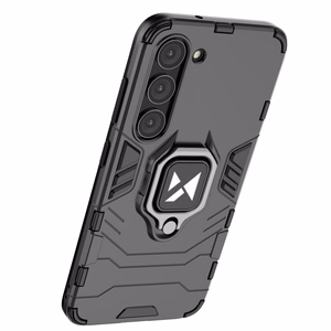 Wozinsky Ring Armor dėklas telefonui Samsung Galaxy S23 šarvuotas dėklas su magnetiniu laikikliu ir žiedu juodas